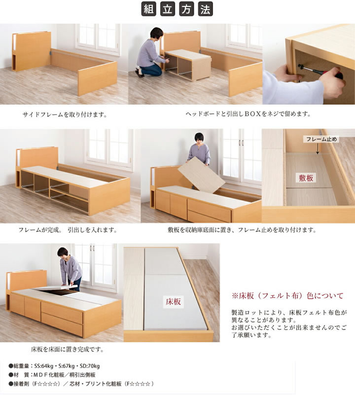 引き出しタイプが選べるチェストベッド【Varier】日本製 ムード照明付きを通販で激安販売