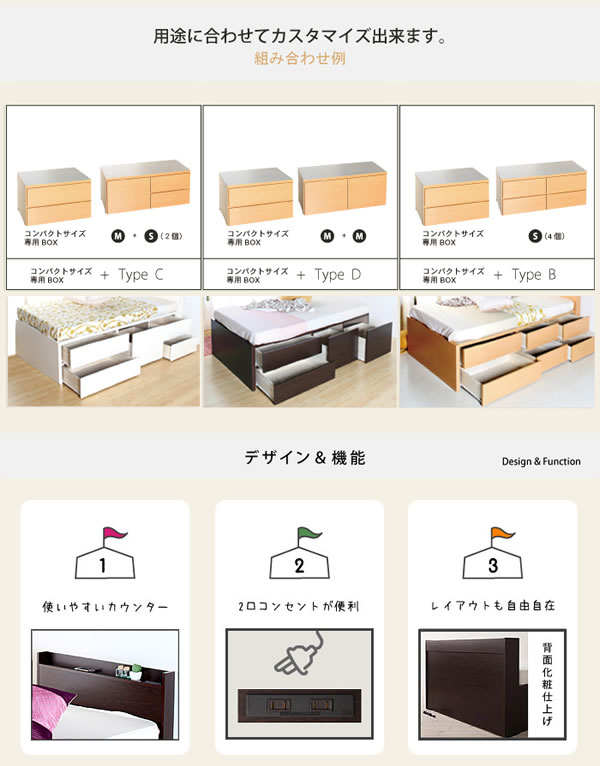 引き出しタイプが選べるショート丈チェストベッド【Varier-s】日本製 スタンダードを通販で激安販売