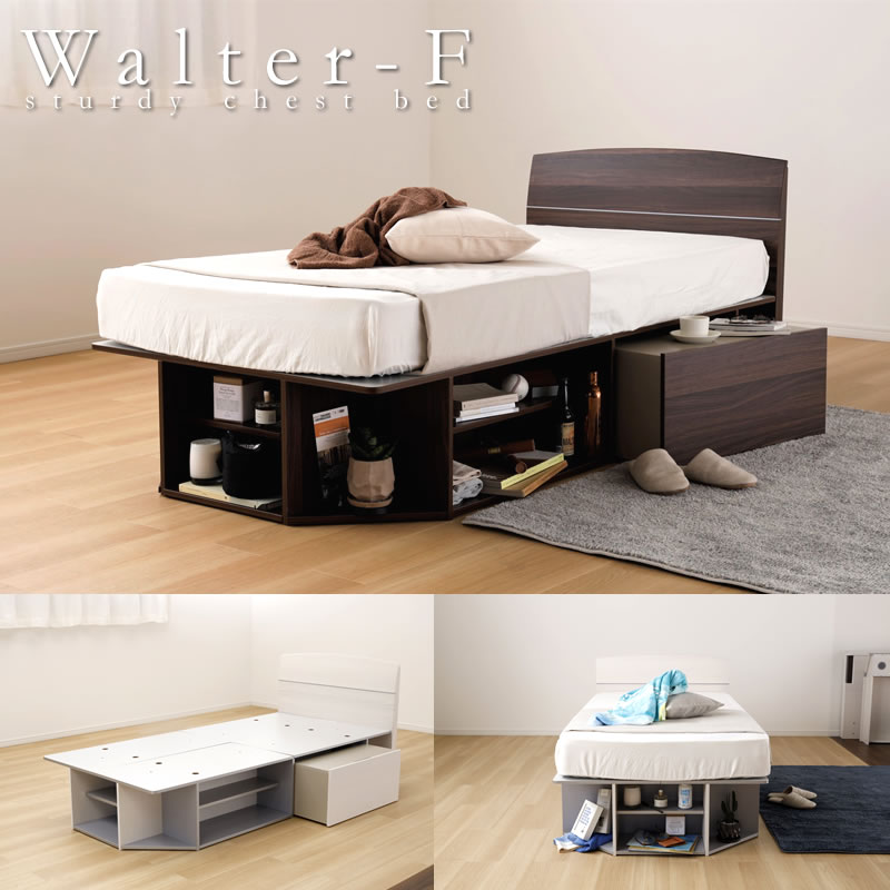 頑丈簡単組み立てチェストベッド【Walter-F】 シンプルフラットパネル 低価格でおすすめ