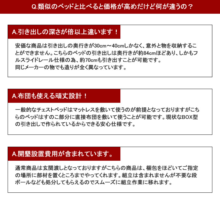 奥行きが深い頑丈大型引き出しベッド【Deep2】日本製 スリム棚付きを通販で激安販売