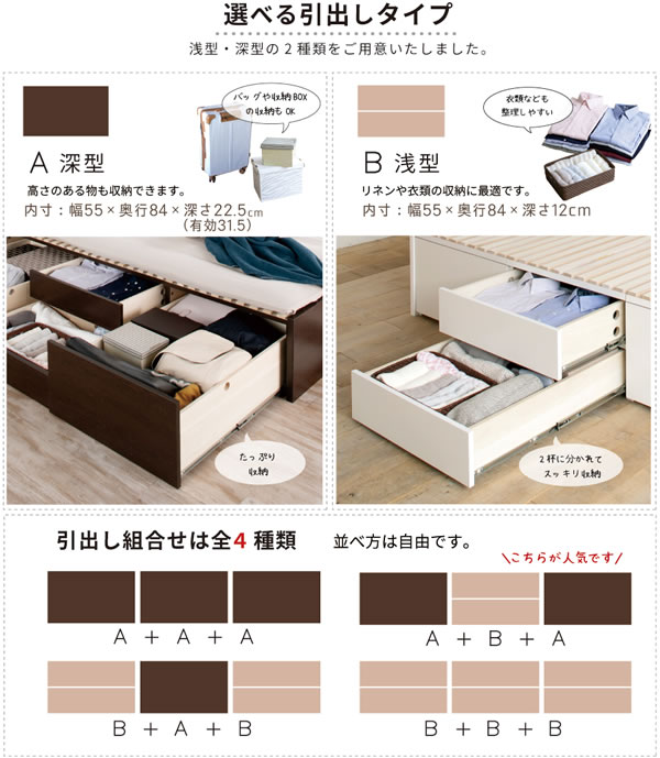 奥行きが深い頑丈大型引き出しベッド【Deep2】日本製 角丸棚付きを通販で激安販売