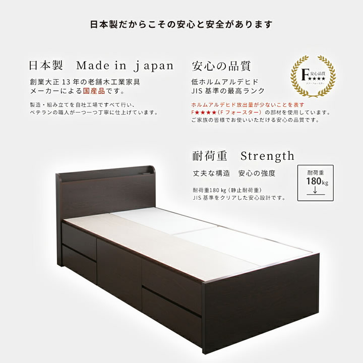 角丸スリム棚付き日本製5杯引出しチェストベッド【Grases】を通販で激安販売