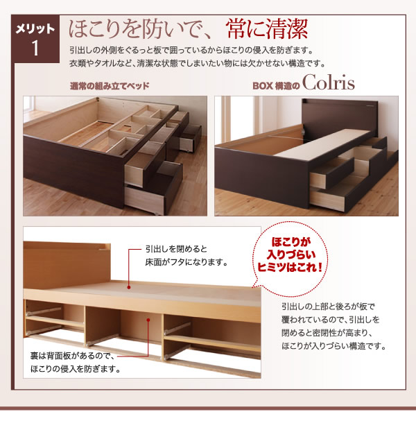 国産大容量収納連結チェストベッド【COLRIS】コルリスを通販で激安販売