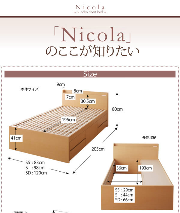 通気性に優れた国産すのこ仕様大容量収納チェストベッド【Nicola】を通販で激安販売