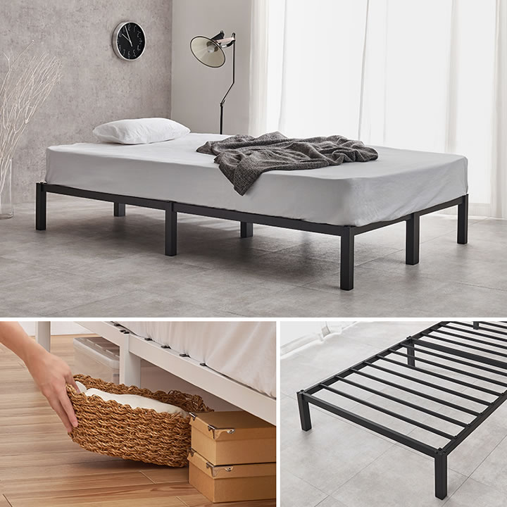 ネジ不要設計シンプルヘッドレススチールベッド【Moses】を通販で激安販売