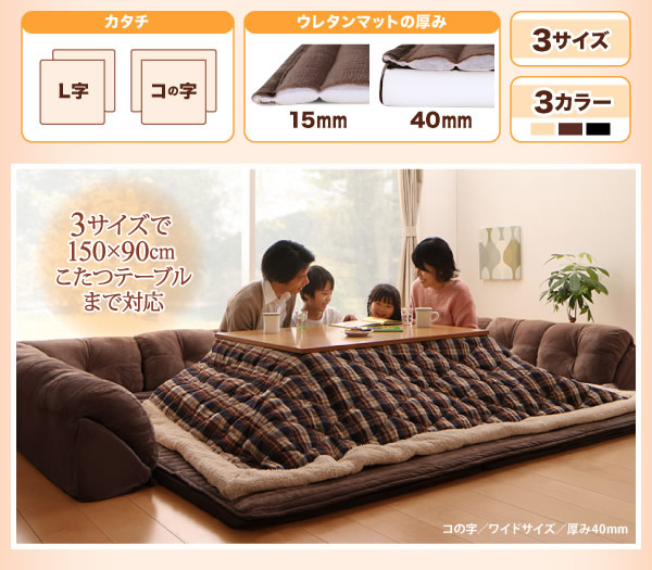 こたつに合わせるフロアコーナーソファ：防ダニ・抗菌防臭機能付マイクロファイバータイプを通販で激安販売