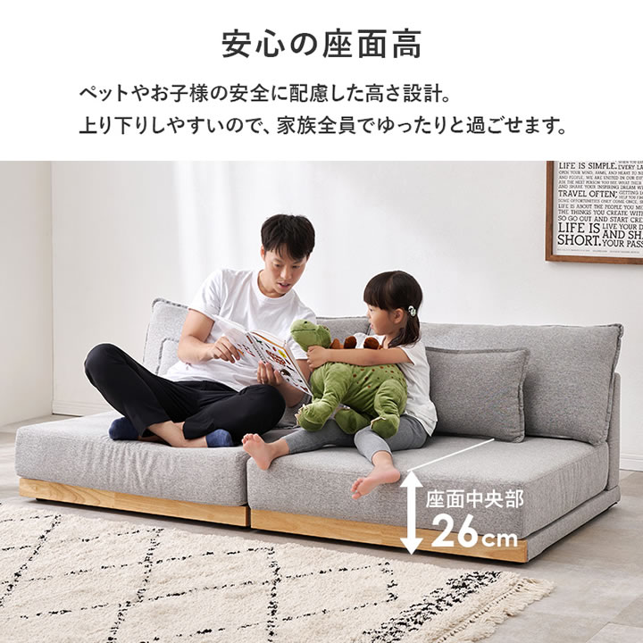 洗えるカバーリング付き座面広々セパレートローソファ【Enoch】アームレスを通販で激安販売