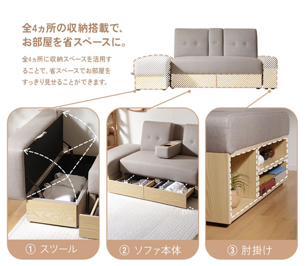 収納も叶うおしゃれソファベッド｜レイアウト自在＆たっぷり収納付き【Botilda】を通販で激安販売