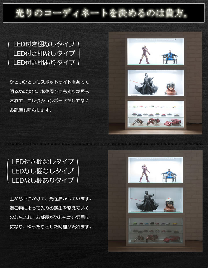 積み重ねて使えるコレクションラック　LED照明付きも！を通販で激安販売