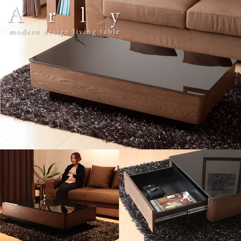 ニレ材の木目とブラックガラスの組み合わせがおしゃれなローテーブル Arly 10の激安通販は ベッド通販 Com にお任せ