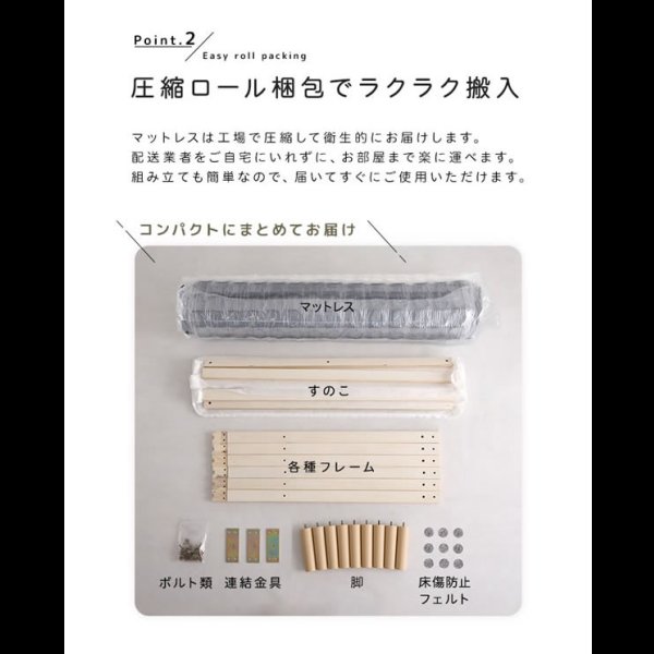 画像5: 快適＆頑丈すのこ！脚付きロールマットレスベッド ボンネルコイル (5)