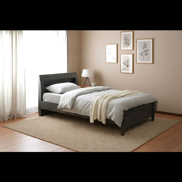 画像4: 曲線デザイン高強度すのこベッド【Fennel】ストーン調／木目調 3段階高さ調節 (4)