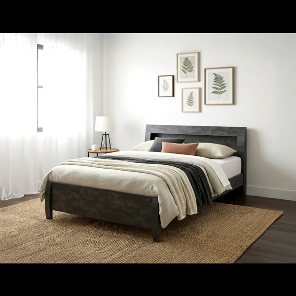 画像5: 曲線デザイン高強度すのこベッド【Fennel】ストーン調／木目調 3段階高さ調節 (5)