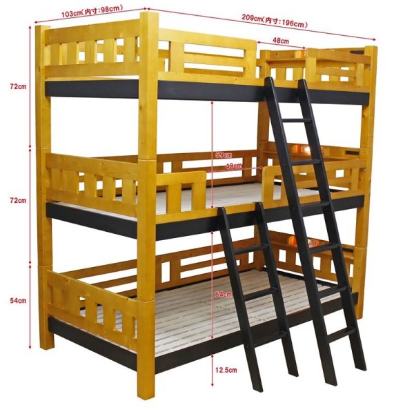 画像2: おしゃれなバイカラーデザインが大人気！北欧パイン材仕様三段ベッド【Clive】 (2)