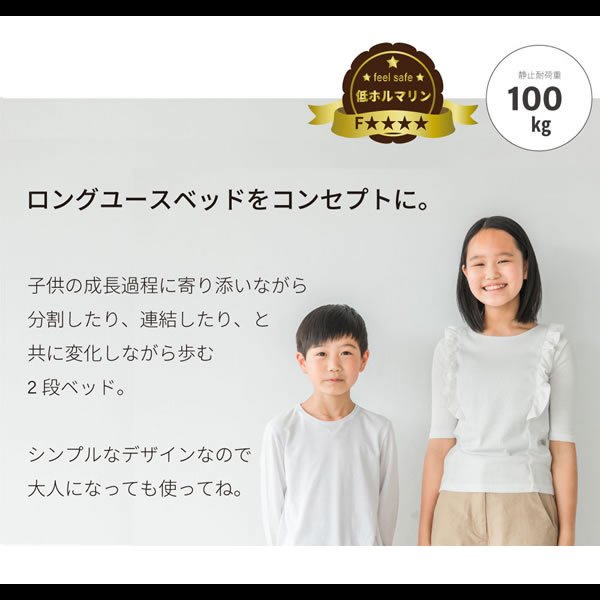 画像3: 日本製無塗装ひのきすのこ二段ベッド・キングベッド・分割対応 (3)