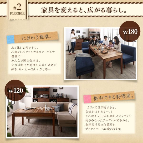 画像6: カバーリング仕様ポケットコイル入りソファ＆高さ調整付きダイニングテーブルセット【Jesse】 (6)