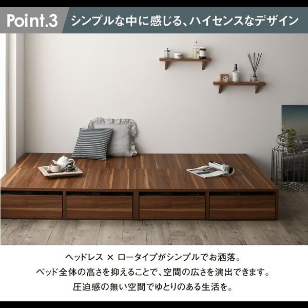 画像9: 敷布団も使える市販衣装ケース対応収納ベッド【Clark】ロータイプ (9)