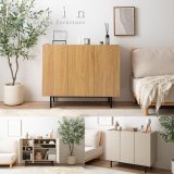 画像: バイカラーがおしゃれ！スチール脚付きキャビネット【Karin】 幅100 グレージュ／ナチュラル