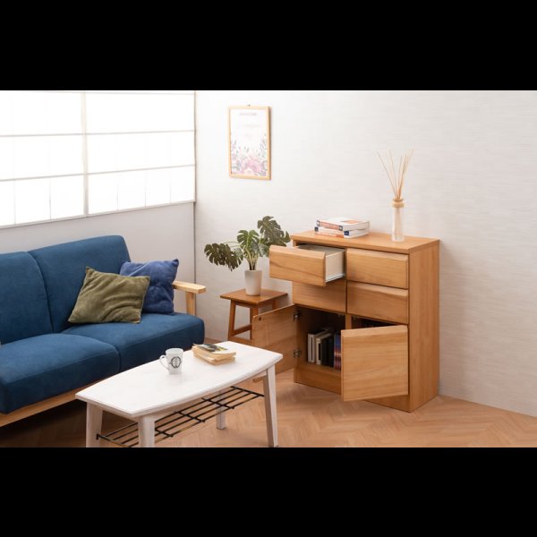 画像13: 桐材を使ったスクエアキャビネット【Enix】 幅72 扉+引出しタイプ (13)