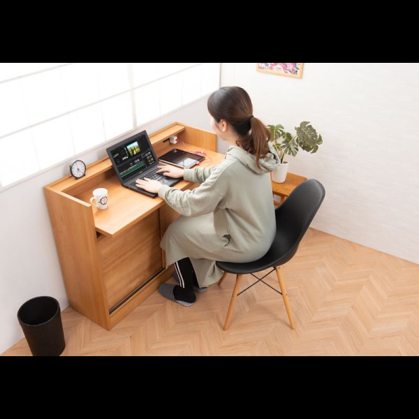 画像14: 桐材を使ったスクエアキャビネット【Enix】 幅107.5 デスクタイプ (14)