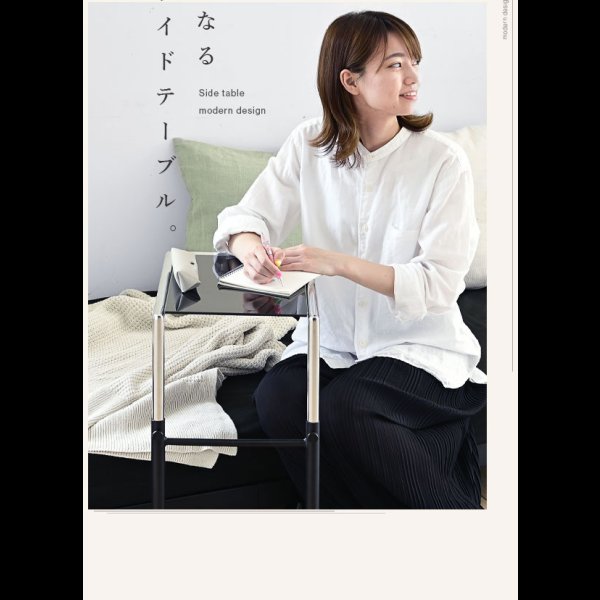 画像8: ブラックガラス採用高さ調整付きサイドテーブル【Nicolas】 (8)