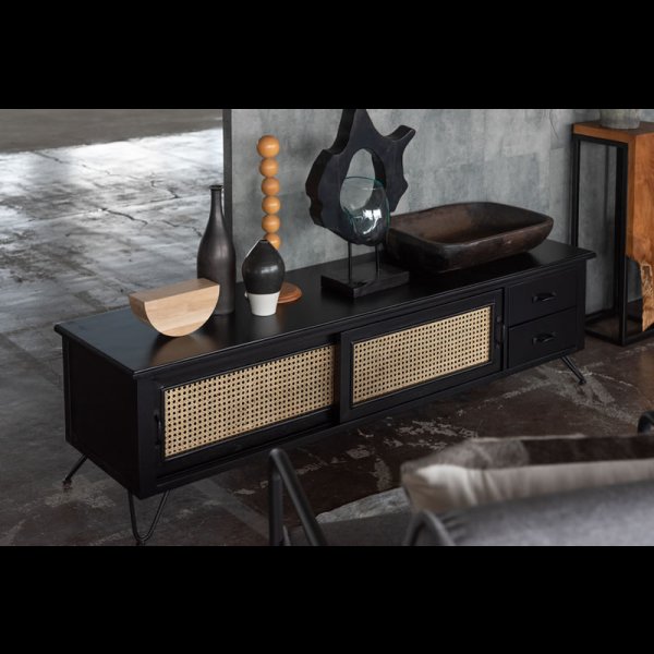 画像15: ラタンとブラックカラーの木材がおしゃれなTVボード＆チェスト【Meredith】 (15)
