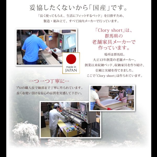 画像11: ショート丈ガス圧式跳ね上げ収納ベッド【Clory Short】クローリーショート日本製 (11)