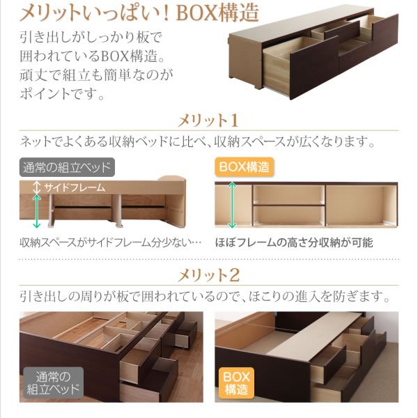 画像10: コンセント付きフラットパネルショート丈短めチェストベッド【Maxine】マクシーン (10)