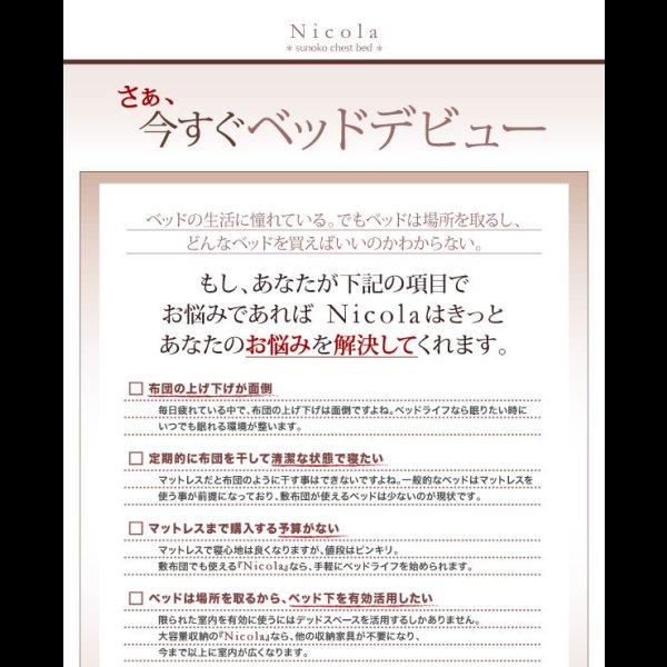画像4: 通気性に優れた国産すのこ仕様大容量収納チェストベッド【Nicola】 (4)