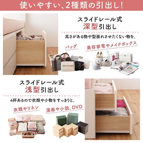 画像10: 棚の有無が選べるショート丈頑丈チェストベッド【Blanche】ブランシュ (10)