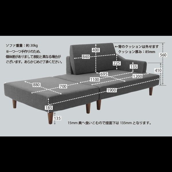 画像12: お買い得！デニム調生地仕様カウチソファ【Liben】リーベン（ポケットコイル入り） (12)
