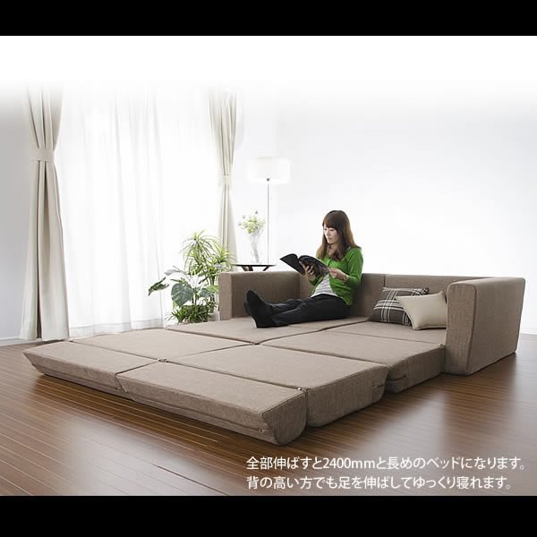 画像22: 日本製：組み合わせて大型サイズになるソファーベッド【極楽】 (22)