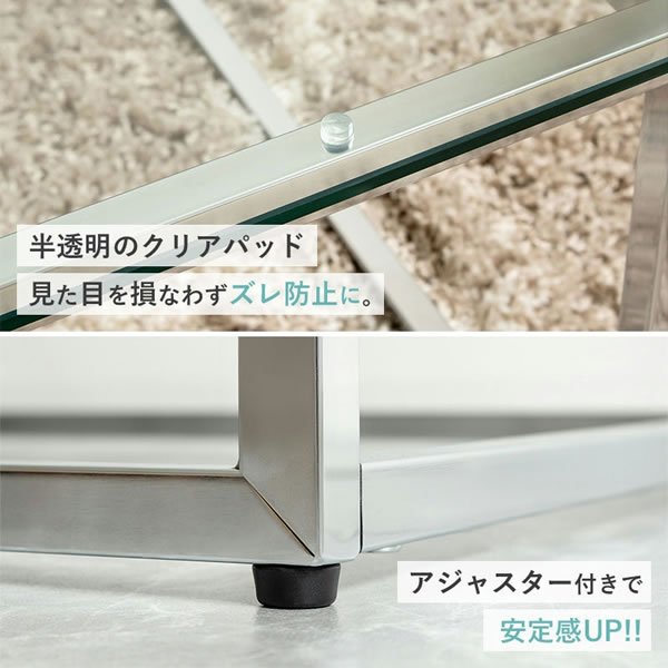 画像13: シルバーフレームが美しいガラス正方形リビングテーブル幅70 (13)