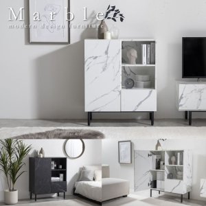 画像: 大理石柄デザインスクエアキャビネット【Marble】