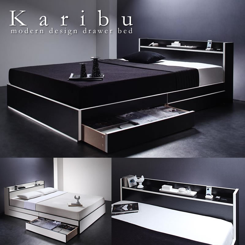 画像1: モノトーン&バイカラーのクールでおしゃれな収納ベッド【Karibu】カリブ (1)