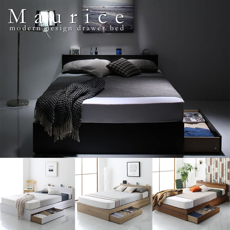 画像1: シンプルデザイン棚・コンセント付き収納ベッド【Maurice】 モーリス (1)