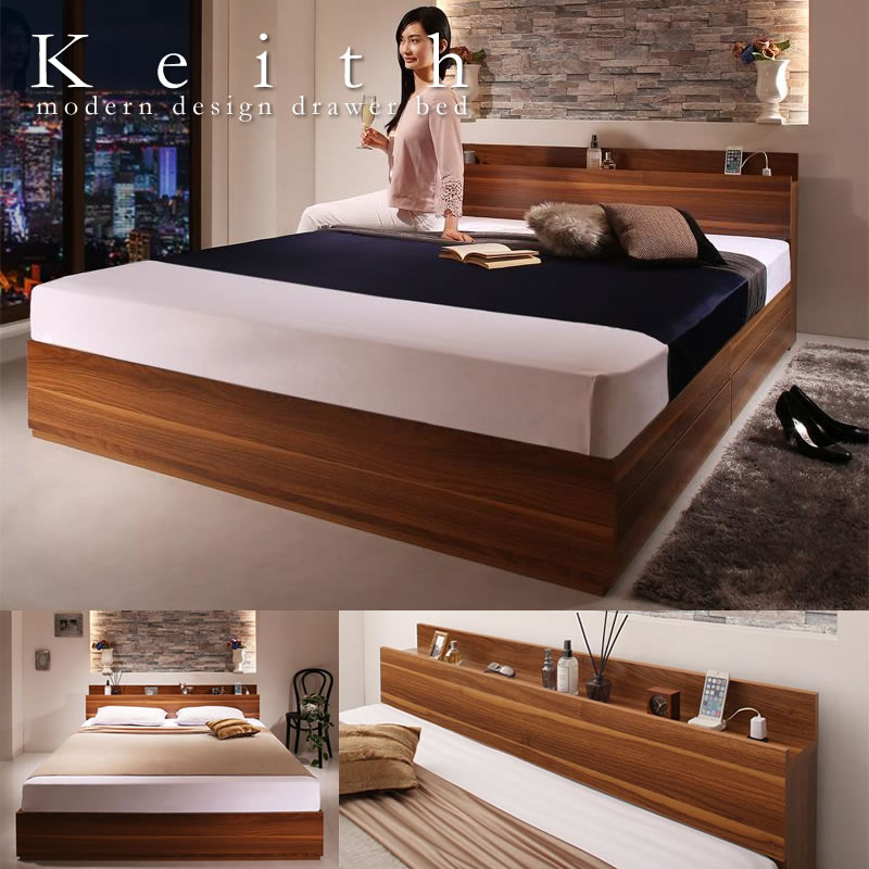 画像1: クイーンサイズ対応ベーシックデザイン引き出し収納ベッド【Keith】キース (1)