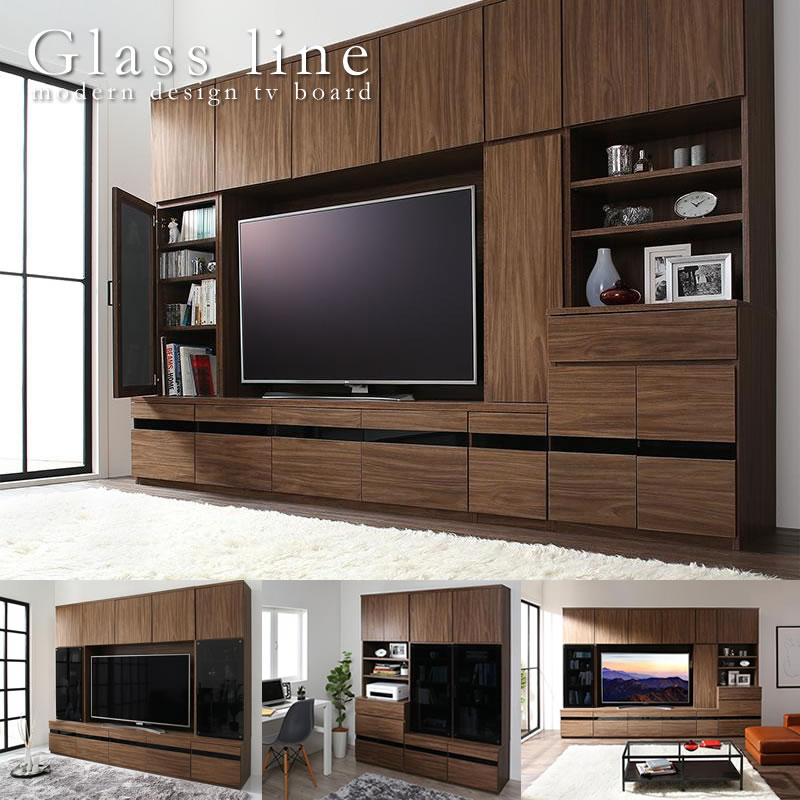 画像1: ハイタイプテレビボード【Glass line】グラスライン　壁面収納シリーズ家具 (1)
