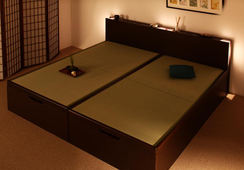 画像: 照明・棚付きガス圧式収納畳ベッド【月花】ツキハナ