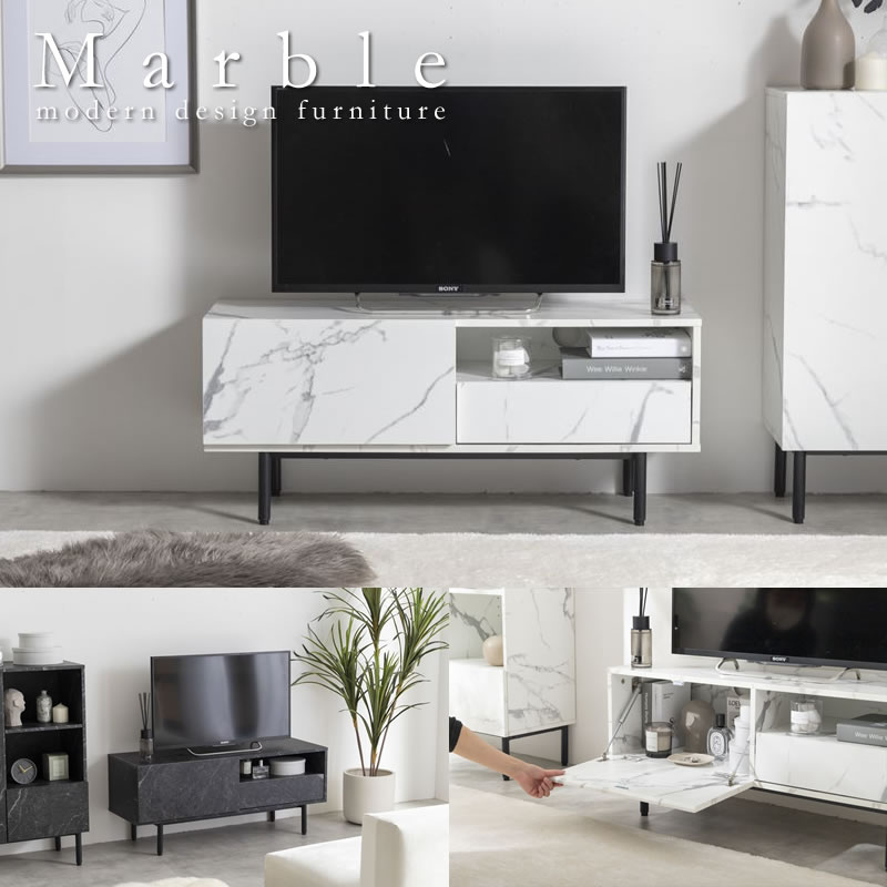 画像1: 大理石柄デザインテレビボード【Marble】 (1)